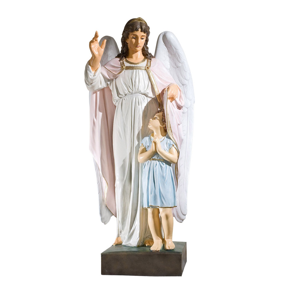 statuie-inger-pazitor-cu-copil-100-cm Înger păzitor cu copil, roz – 100 cm