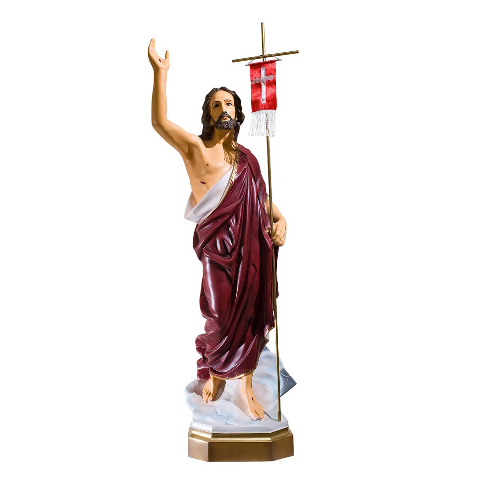 statuie-isus-inviat-mantie-rosie-80-cm Statuie Isus Înviat cu mantie roșie – 80 cm